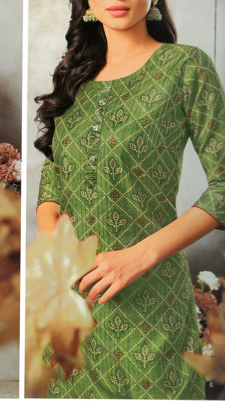 Ladyline Womens Silk Bandhani Printed Sequins Work Kurti Kurta Tunic Set