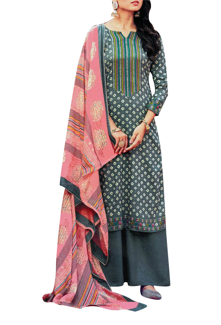 Ladyline Bandhani Style Printed Pashmina Salwar Kameez Suit Womens Dress