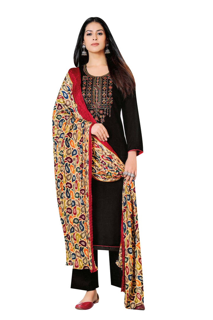 Ladyline Black Beauty Rayon Embroidered Salwar Kameez Suit with Bandhani Printed Dupatta | Palazzo Pants