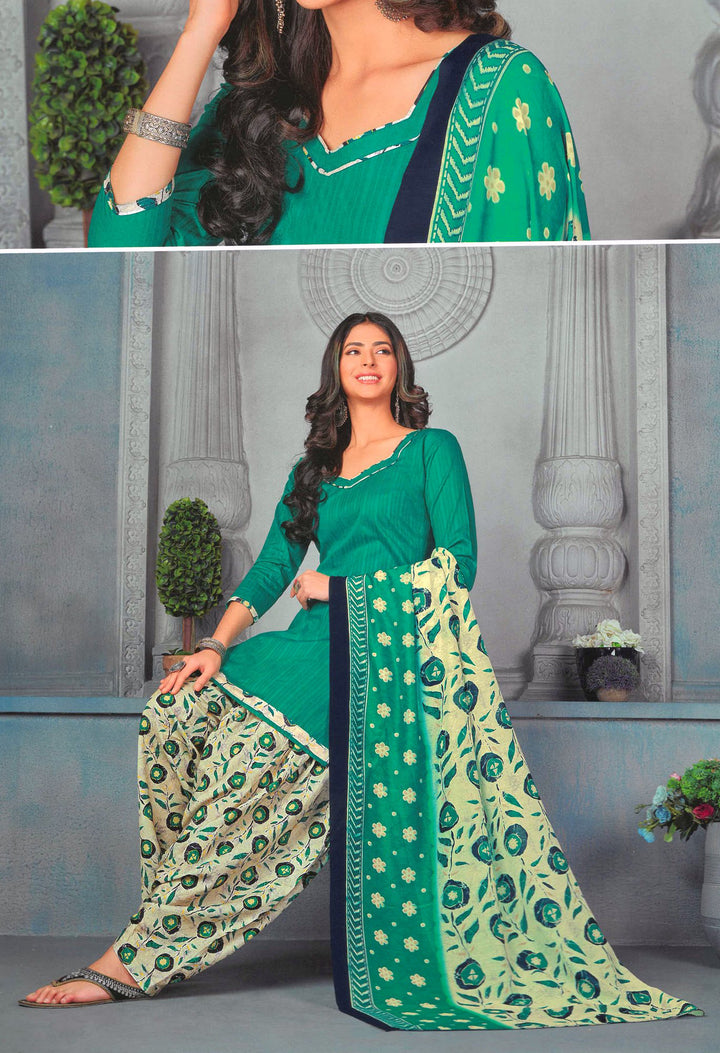 Ladyline Casual Printed Cotton Patiala Salwar Kameez Plain Dobby with Printed Dupatta