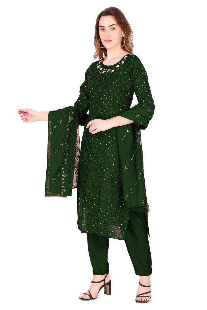 Ladyline Partywear Bandhani Printed Silk Hand Work Womens Salwar Kameez Suit