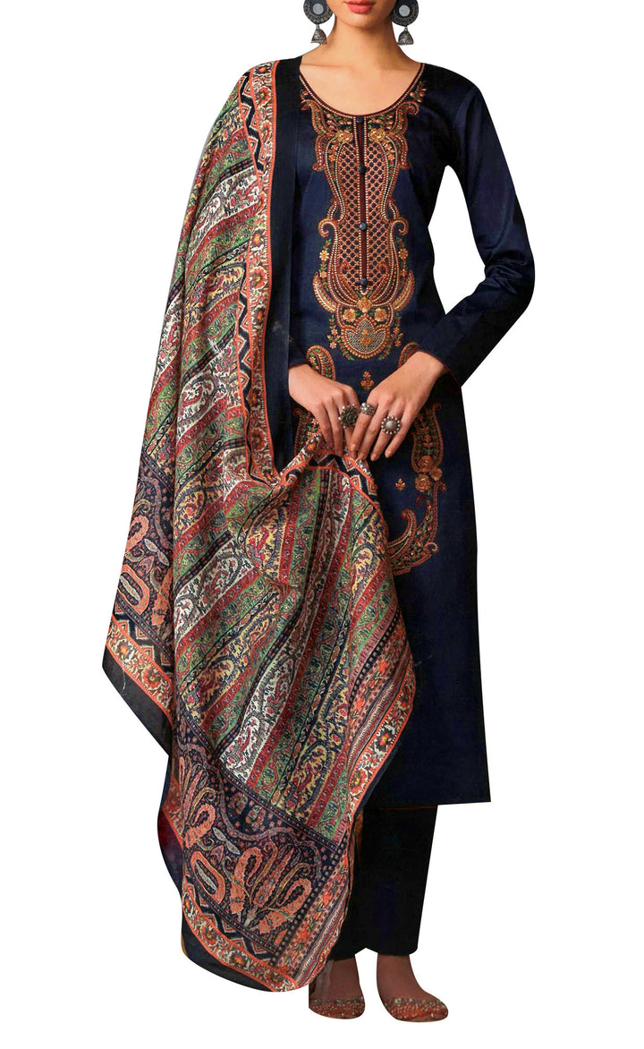 Ladyline Plain Cotton Embroidered Salwar Kameez Suit with Printed Dupatta,Pants (MMUR1380)