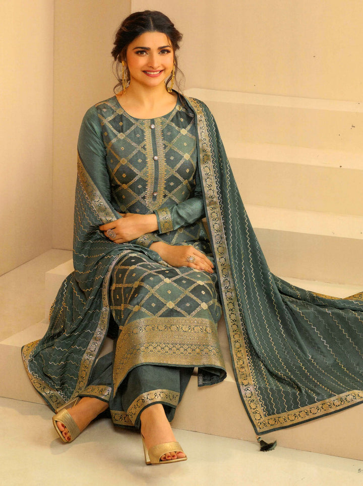 ladyline Womens Party Wear Jamawar Silk Salwar Kameez Suit with Heavy Dupatta (SESK VISA2850)