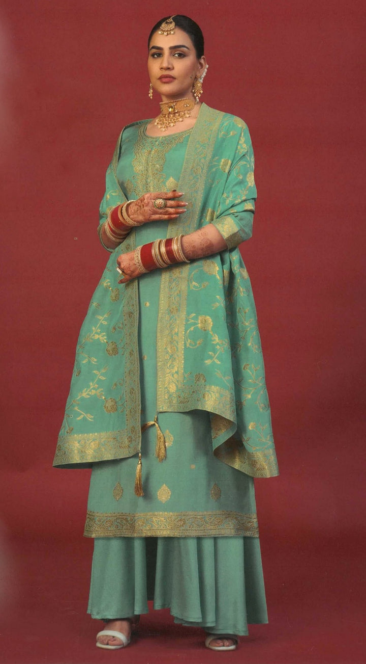 Ladyline Maslin Gold Weaving Silk Long Salwar Kameez with Jacquard Dupatta Womens