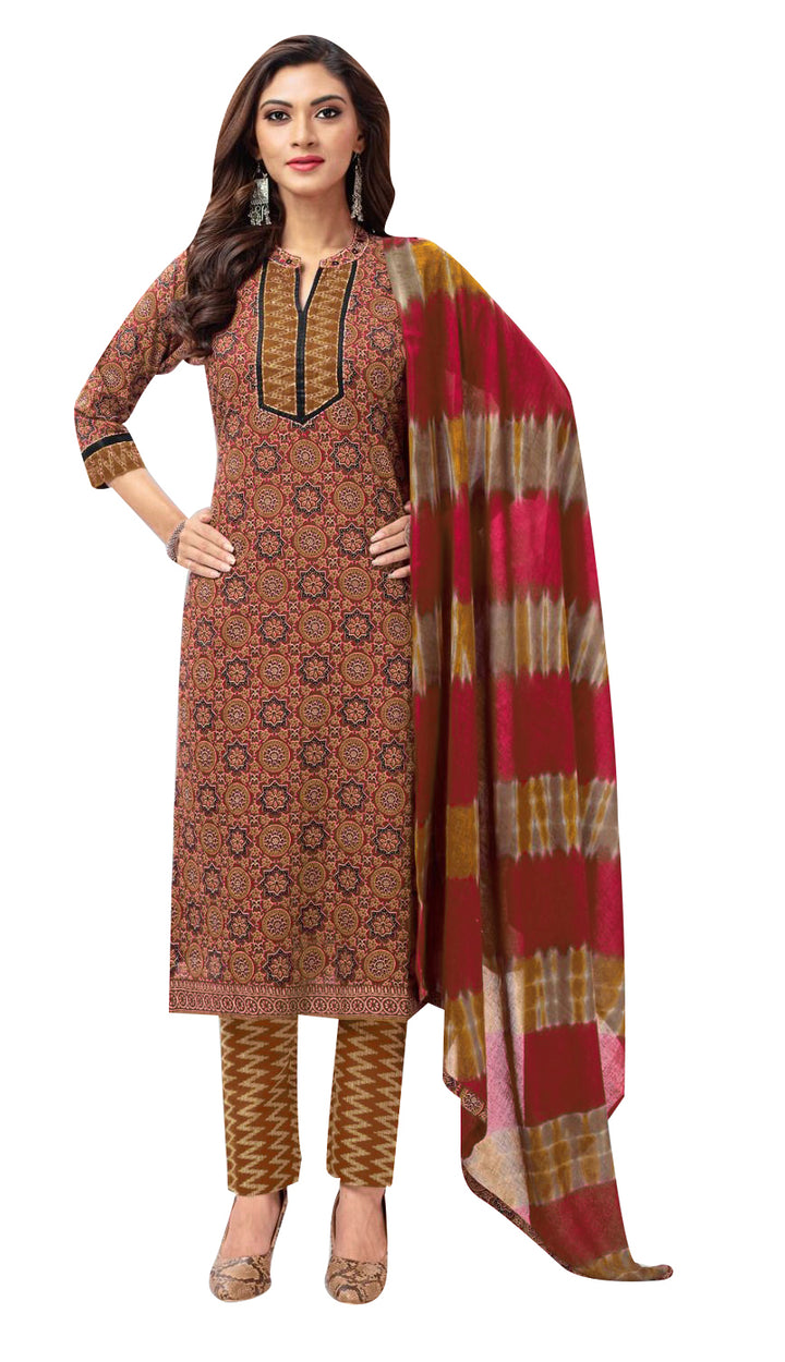 ladyline Womens Ajrakh Printed Handworked Cotton Salwar Kameez Suit (SPESK AAAJ960)