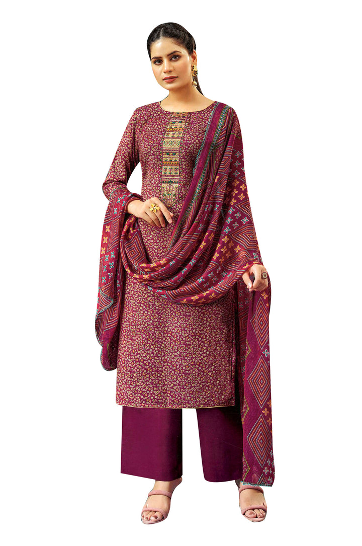 Ladyline Casual Printed Embroidered Salwar Kameez Suit with Palazzo,Chiffon Dupatta (HMAR780)