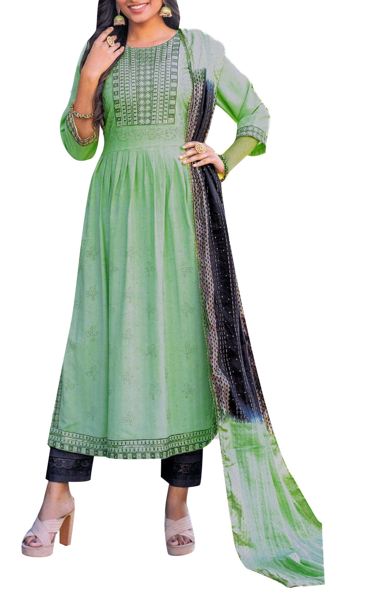 Ladyline Partywear Flaired Rayon Embroidered Salwar Kameez with Silk Dupatta (RESK YSHE1590)