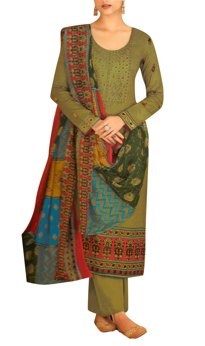 Ladyline Cotton Print Embroidered Salwar Kameez Suit with Cotton Printed Dupatta (CPESK SQUR1030)