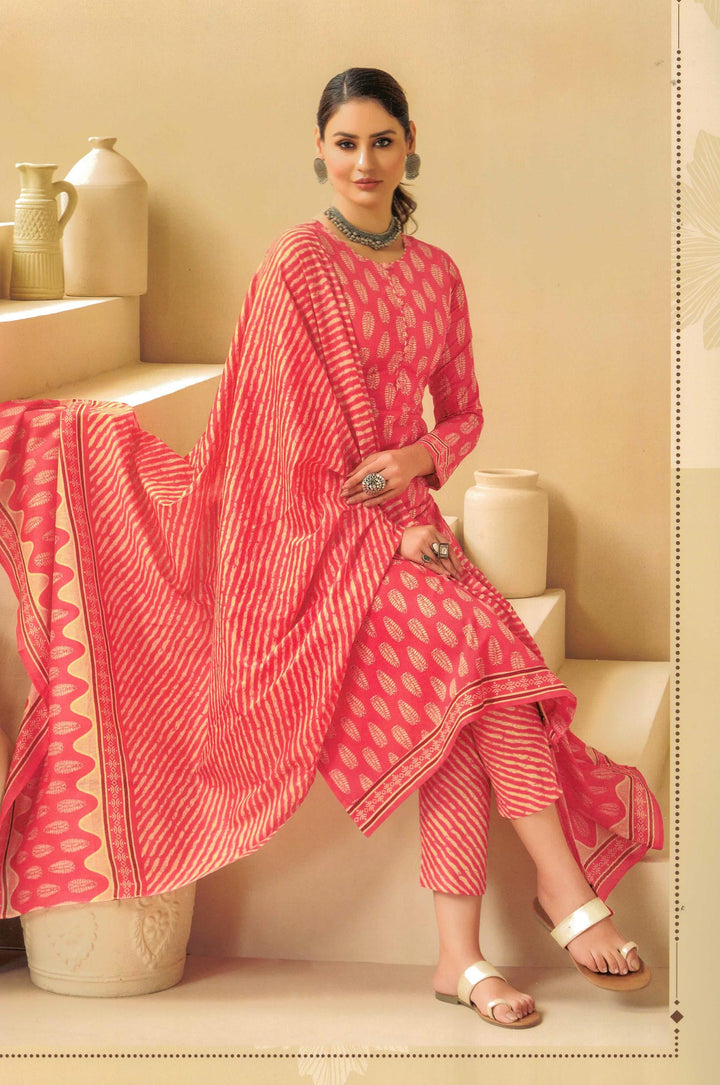 Ladyline Cool Cotton Ethnic Printed Salwar Kameez Suit with Mal Cotton Dupatta and Pants