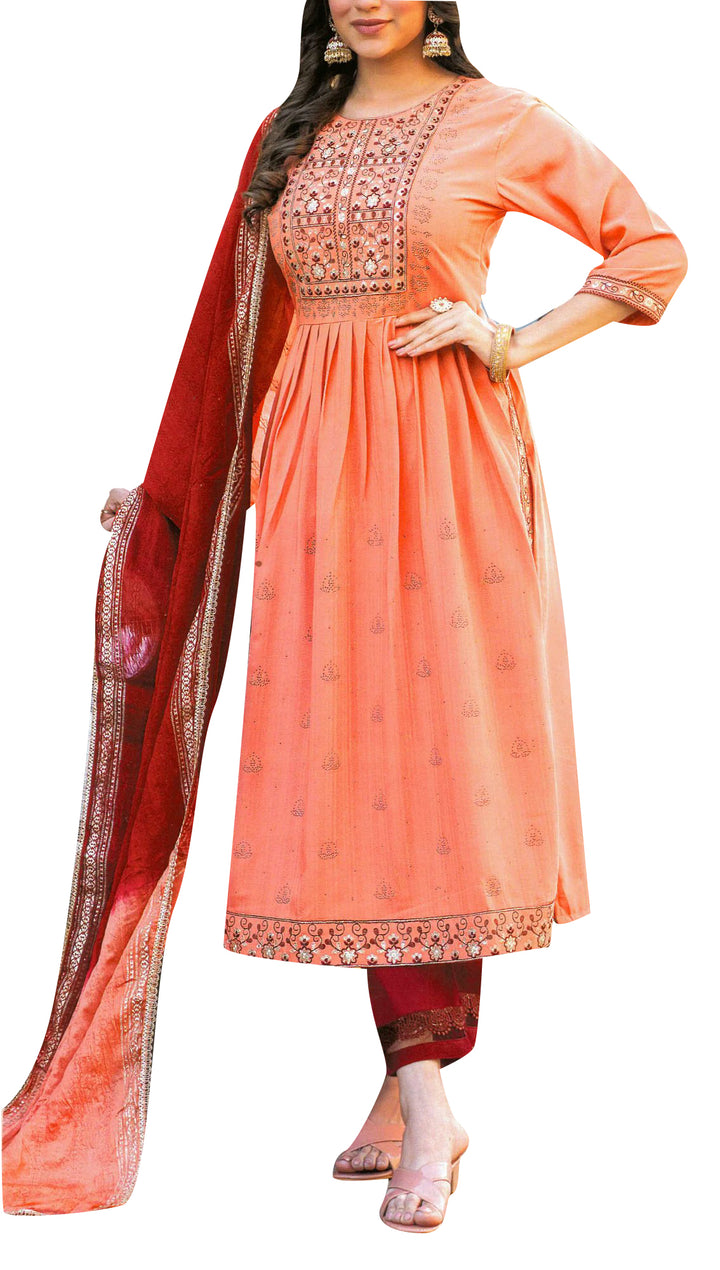 Ladyline Partywear Flaired Rayon Embroidered Salwar Kameez with Silk Dupatta (RESK YSHE1590)