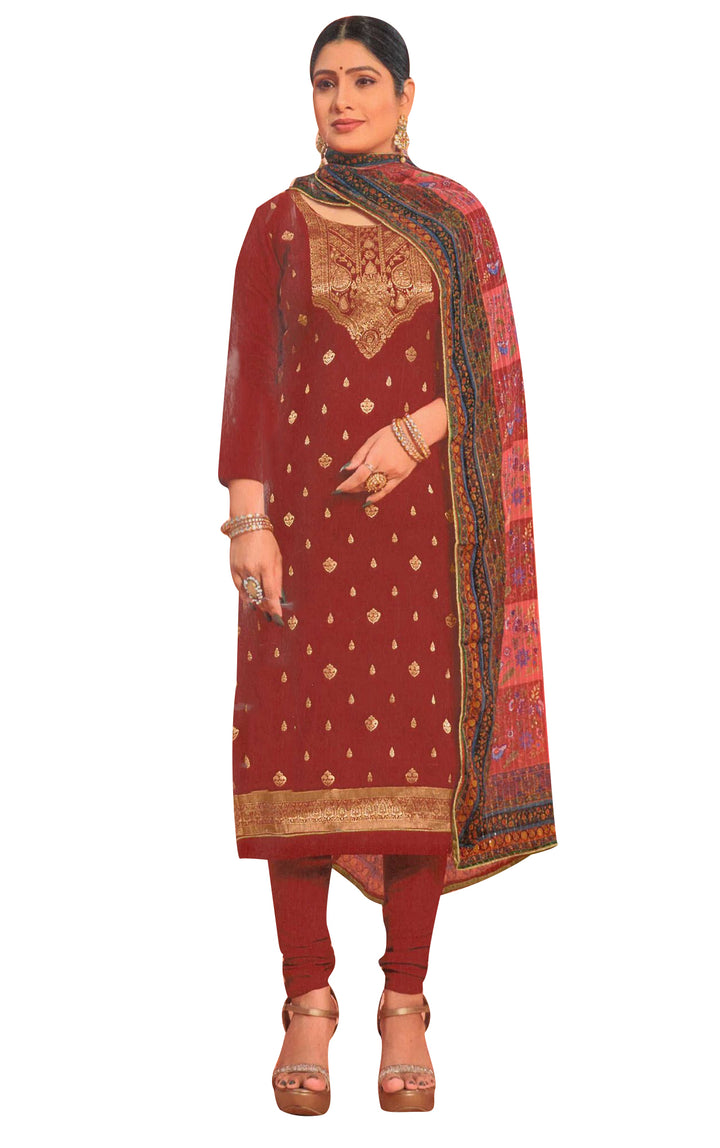 Ladyline Designer Partywear Jacquard Silk Salwar Kameez | Chinon Silk Dupatta
